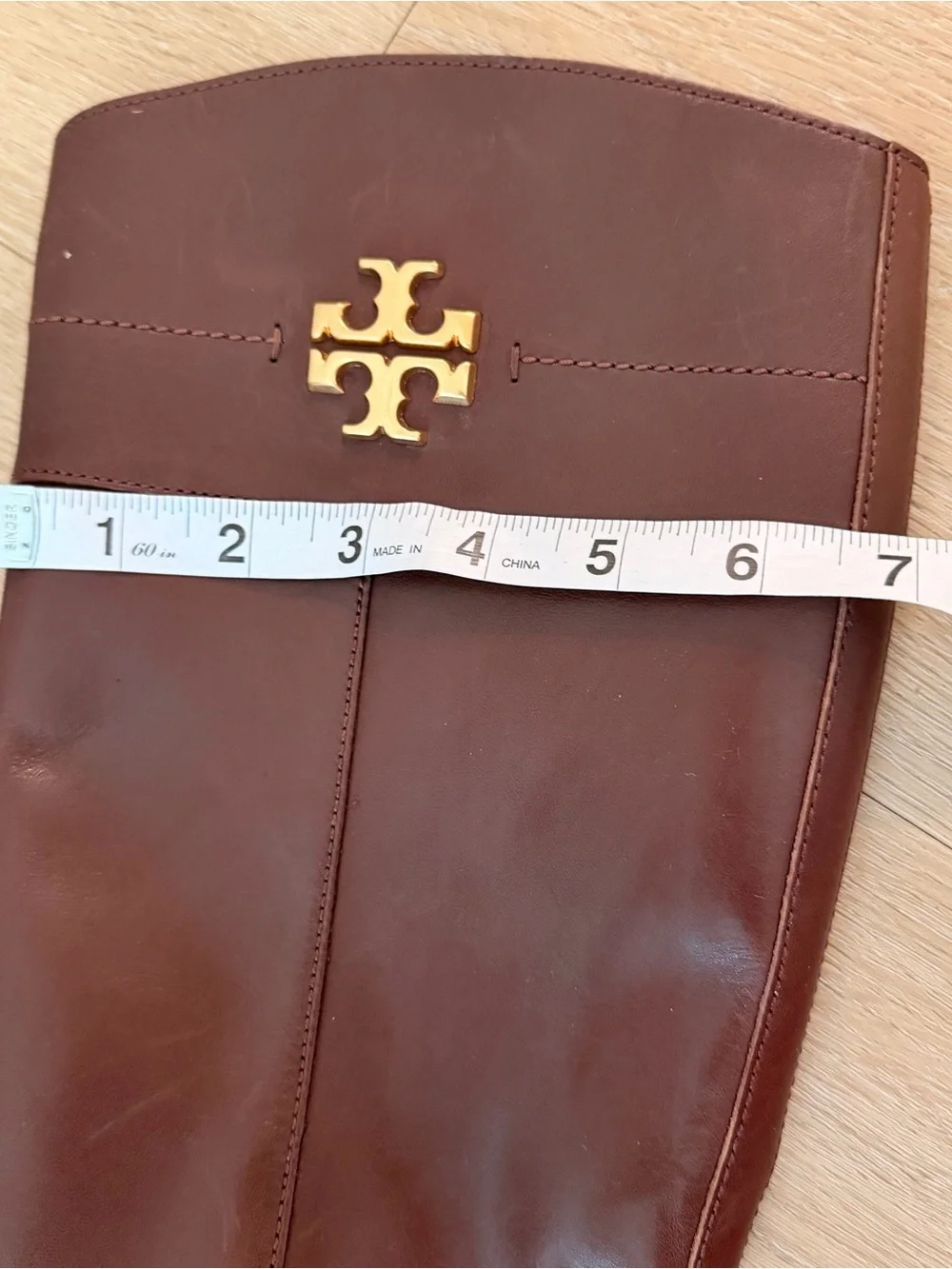 Tory Burch Chestnut Brown Leather Tall Riding Boots with Gold Logo